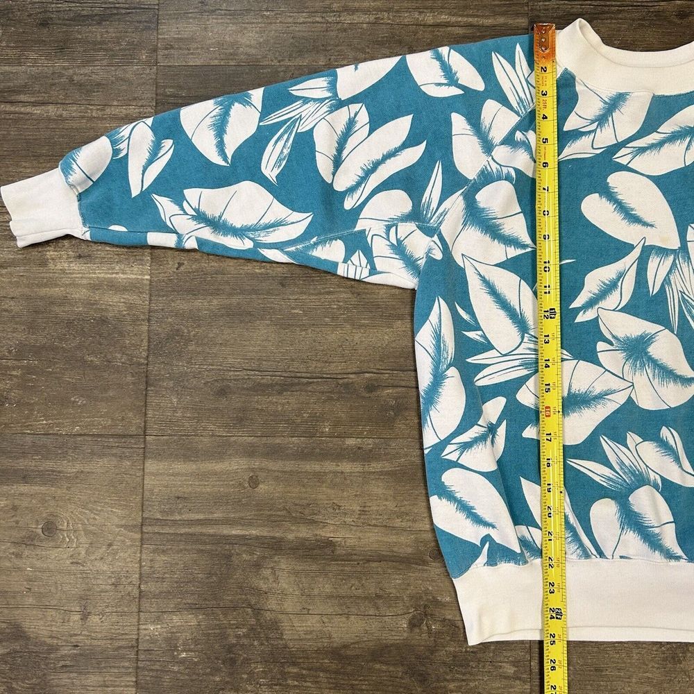 Vintage Floral All Over Print Sweatshirt Women NO SIZE‎ TAG Blue White - Picture 5 of 8